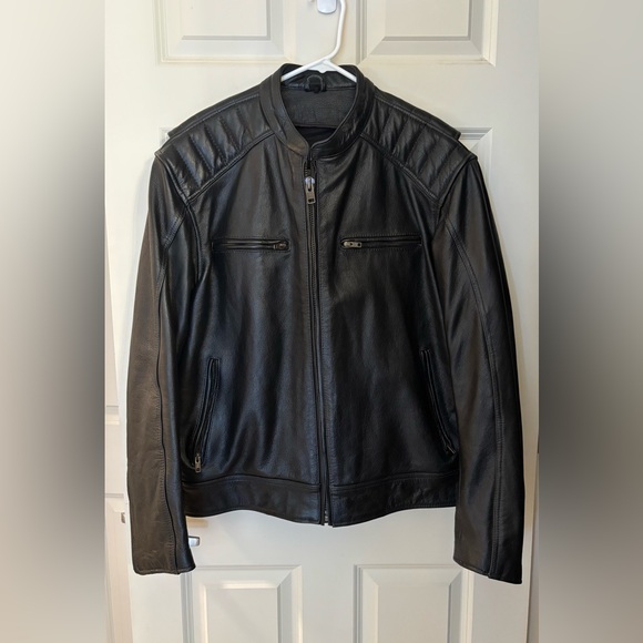 Xelement Men’s Biker Motorcycle Leather Jacket with Skull and Flames, Black, XL - Picture 1 of 13